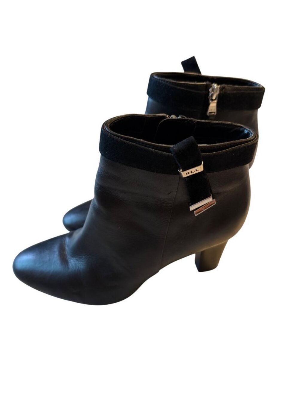 Lauren Ralph Lauren Brin Black Leather Stacked Heel Ankle Boots Size 10B